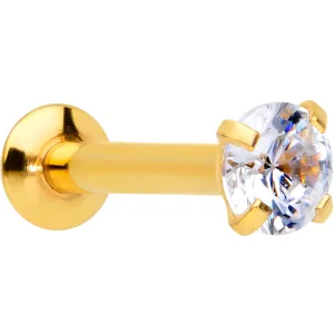 16 Gauge 5/16 CZ Gem Gold PVD 3mm Threadless Push In Labret Tragus