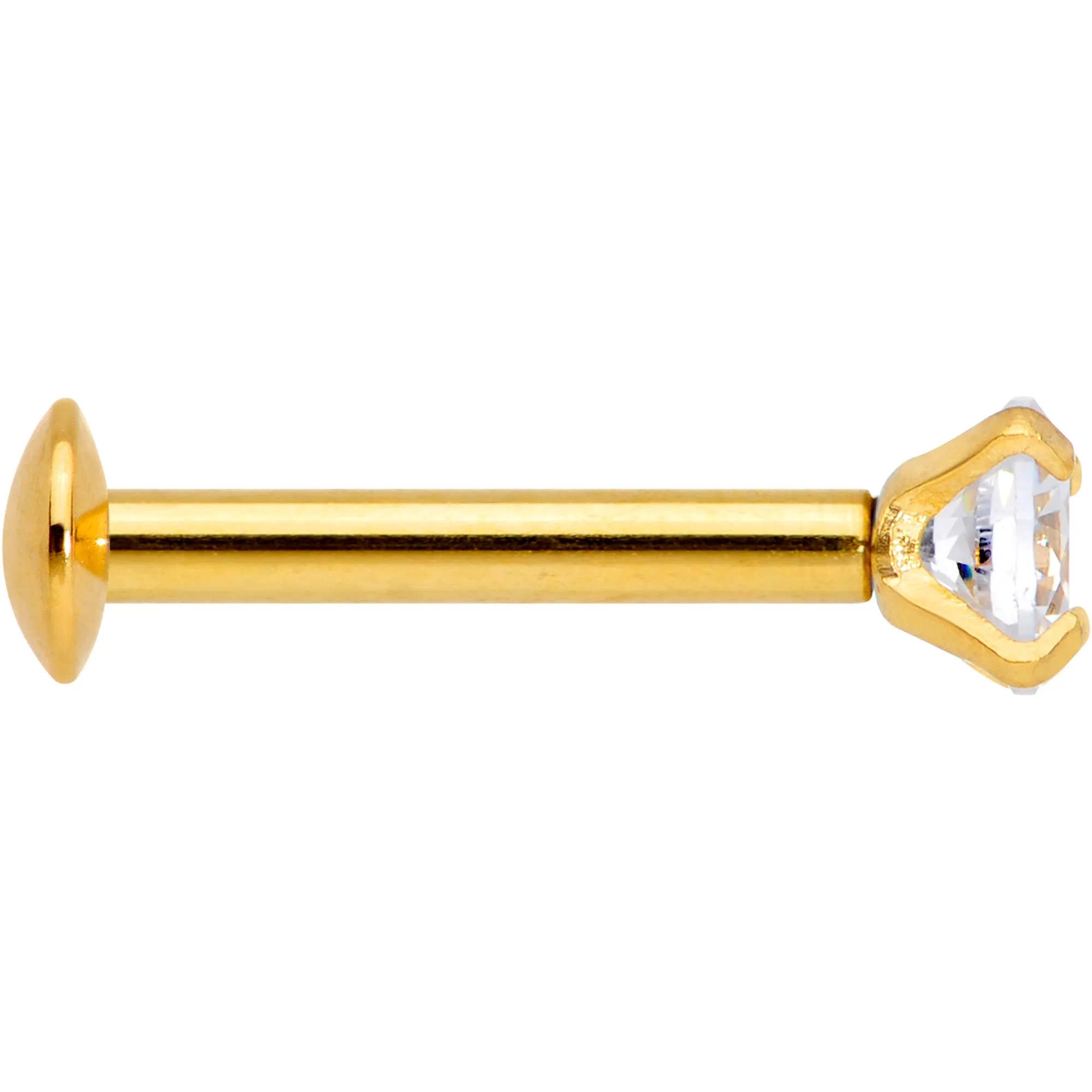16 Gauge 5/16 CZ Gem Gold PVD 3mm Threadless Push In Labret Tragus