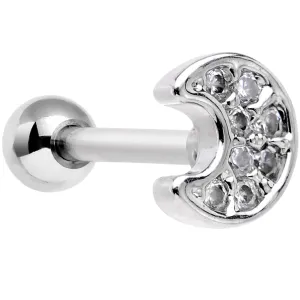 18 Gauge 5/16 Clear Gem Crescent Moon Tragus Cartilage Earring
