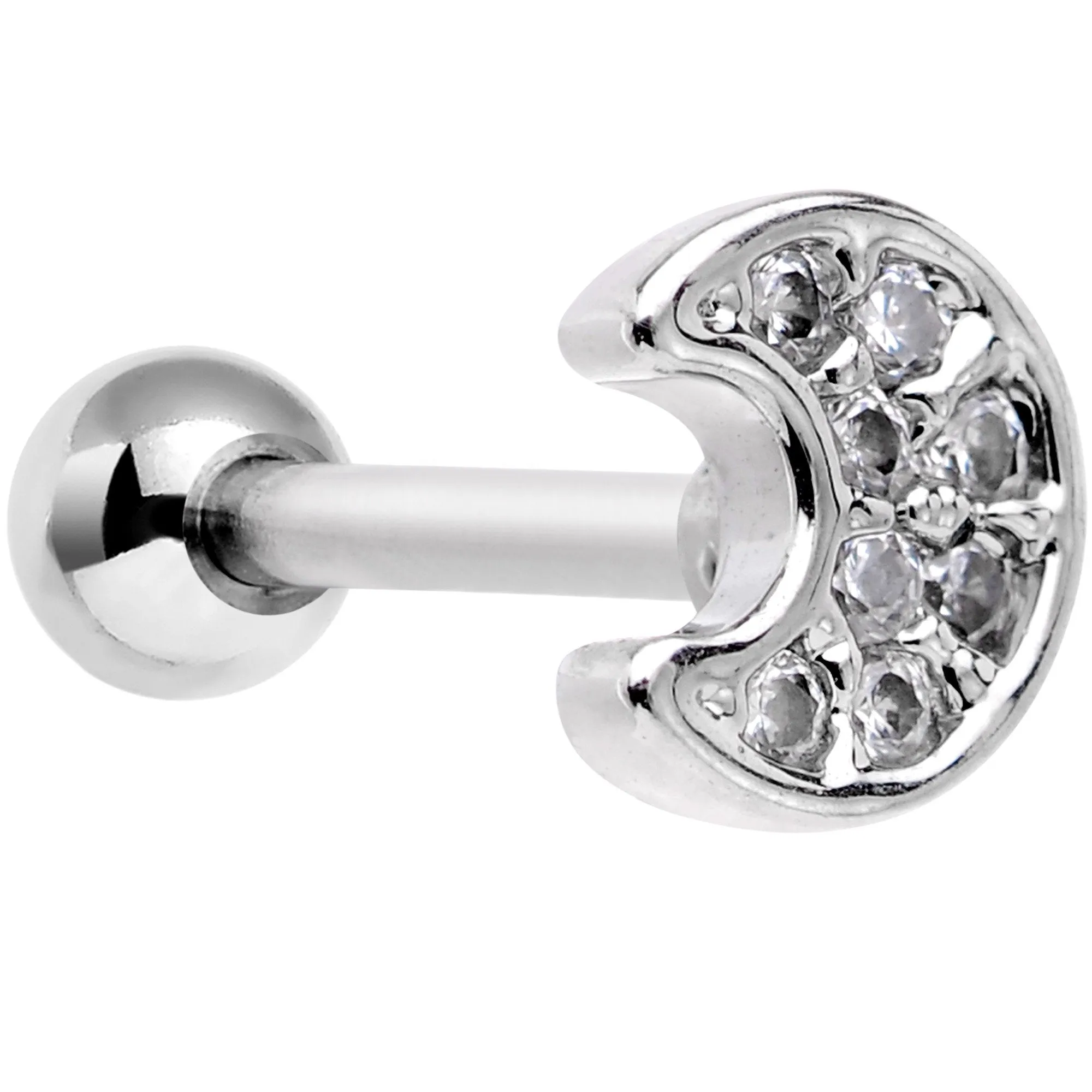 18 Gauge 5/16 Clear Gem Crescent Moon Tragus Cartilage Earring