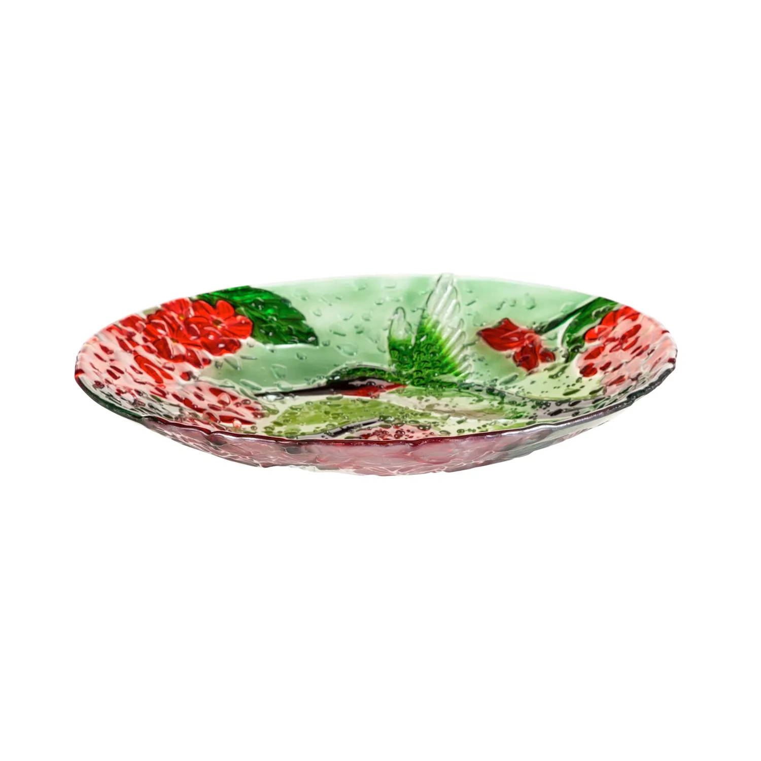 18" Hand Painted Bird Bath with Crushed Glass, Happy Hummingbirds,2gb6887