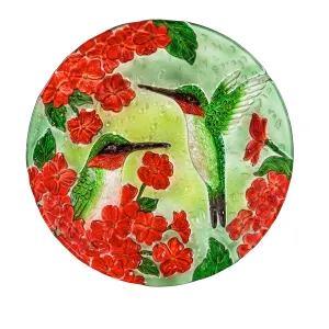 18" Hand Painted Bird Bath with Crushed Glass, Happy Hummingbirds,2gb6887