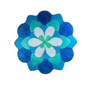 18" Hand Painted Layered Glass Birdbath, Blue Peony,2gb852