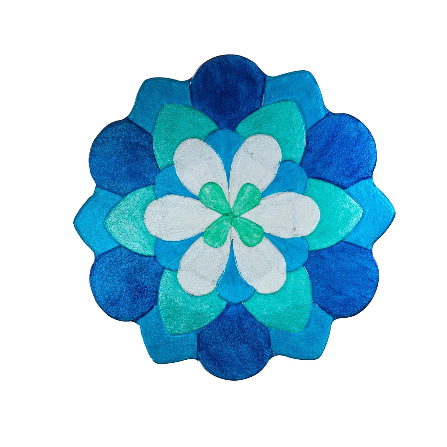 18" Hand Painted Layered Glass Birdbath, Blue Peony,2gb852