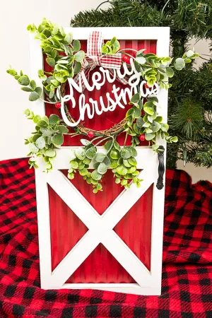 19.75 x 9.25 'Merry Christmas' Hanging Red Barn Door