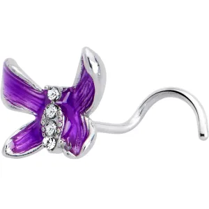 20 Gauge 7mm Clear Gem Chunky Butterfly Purple Left Side Nose Screw