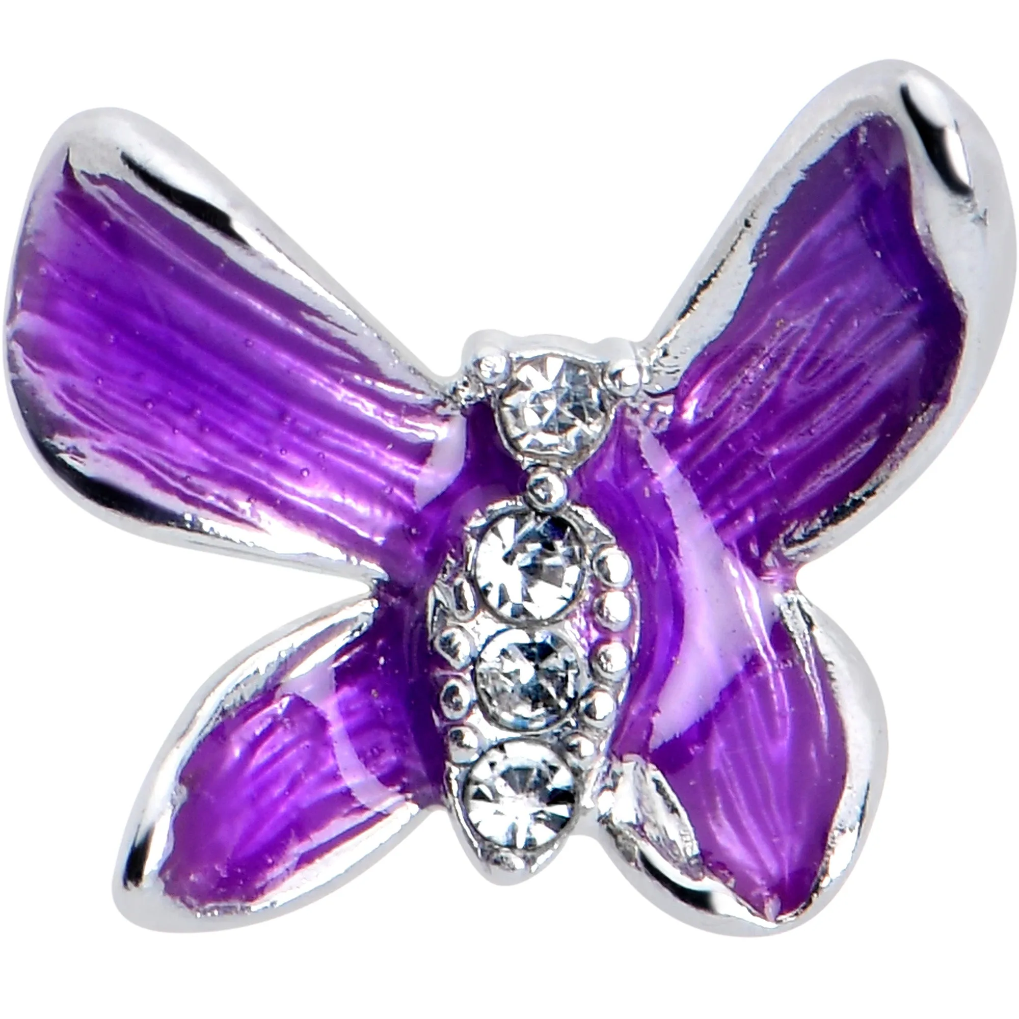 20 Gauge 7mm Clear Gem Chunky Butterfly Purple Left Side Nose Screw