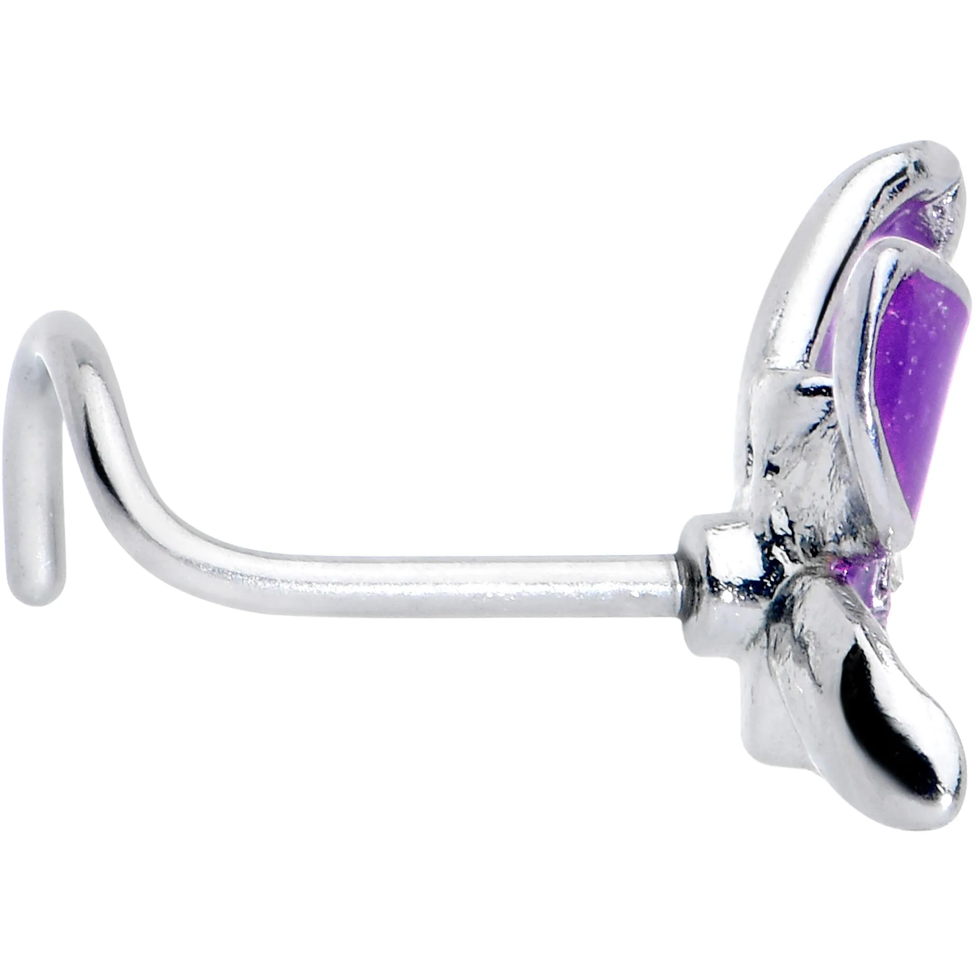20 Gauge 7mm Clear Gem Chunky Butterfly Purple Left Side Nose Screw