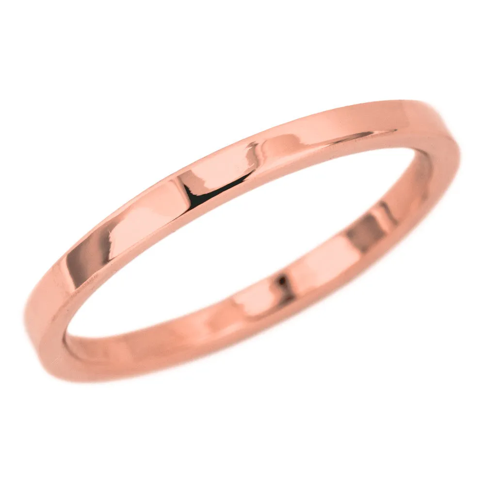 2mm Wide x 1.7mm Thick, 14k Rose Gold Rectagle Wedding Band, Polished
