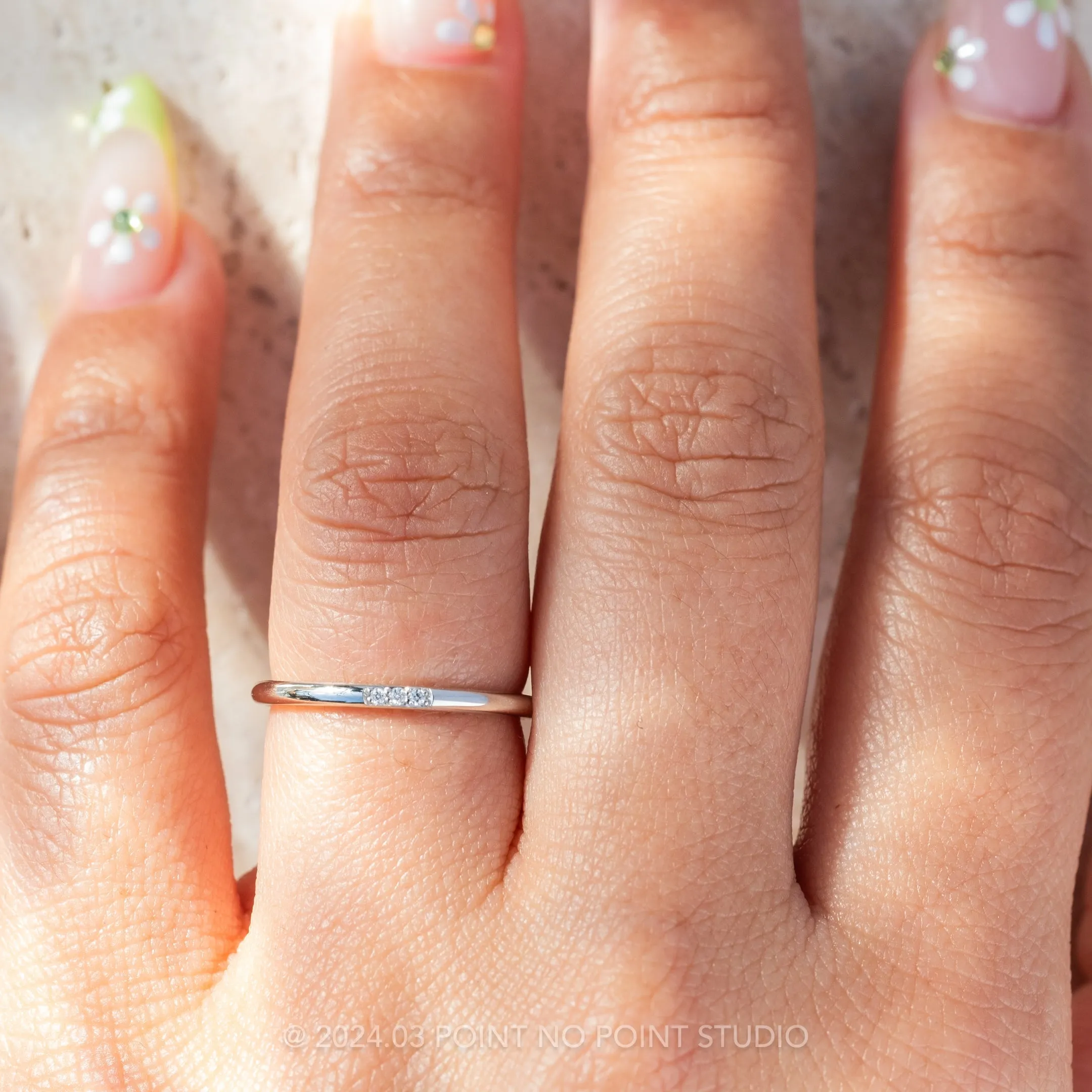 3 Diamond Round Wedding Band, 14k White Gold