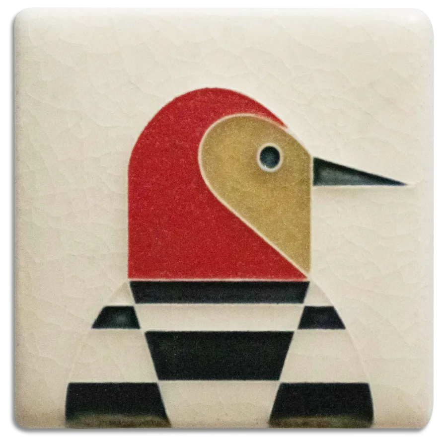 3x3 Woodpecker Tile (Charley Harper) by Motawi Tileworks