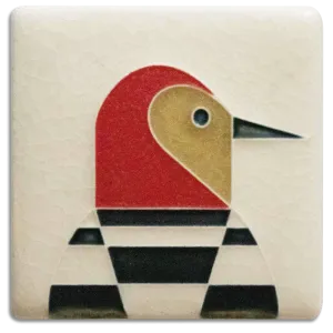 3x3 Woodpecker Tile (Charley Harper) by Motawi Tileworks