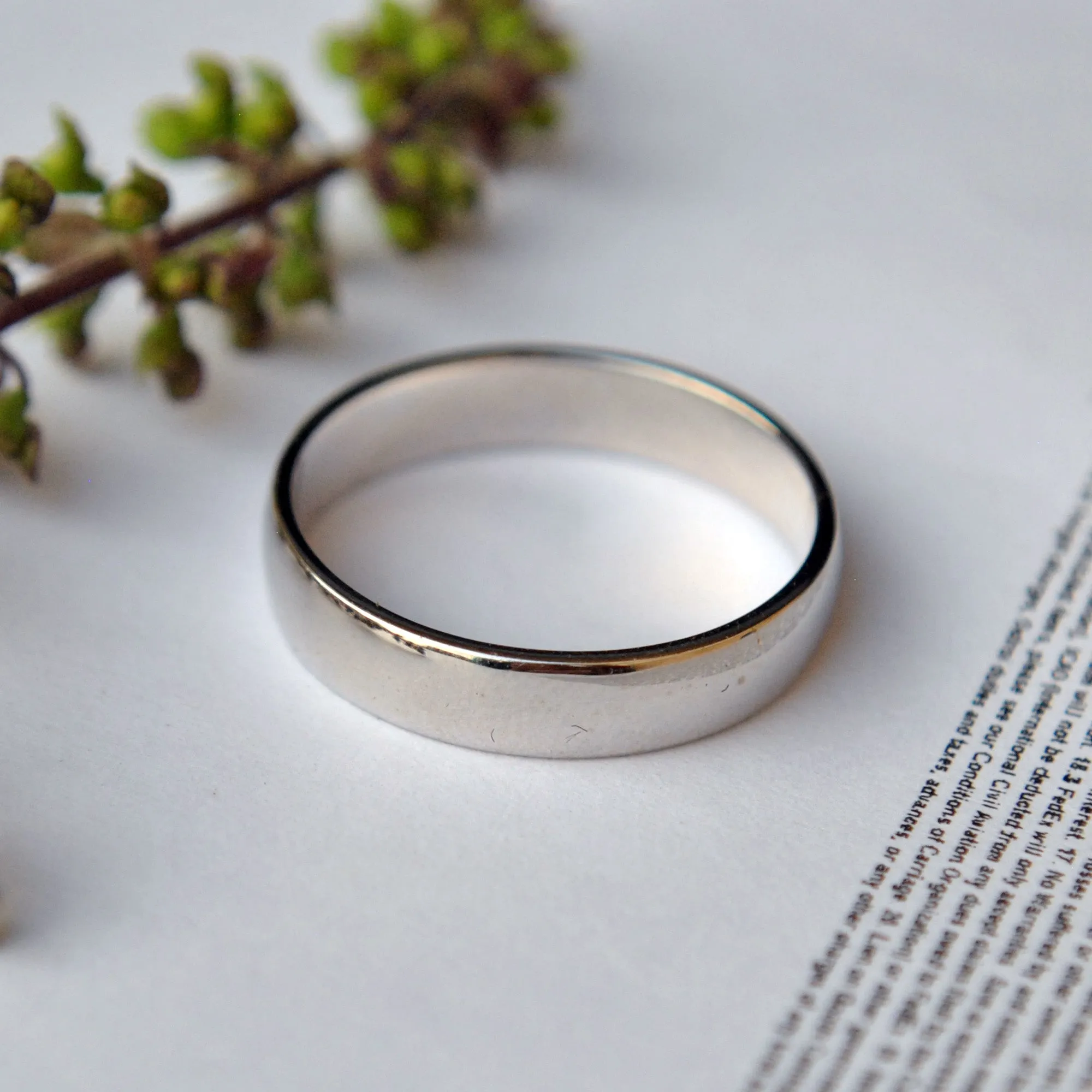 4mm Flat Fit Solid Gold Wedding Unisex Band, Comfort Fit Band with Slight Dome