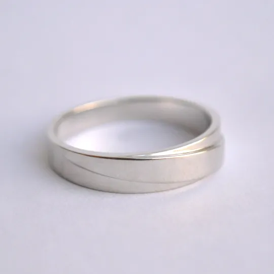 5mm Tapered Mens Wedding Gold Band, High Gloss and Matte Finish Band for Him