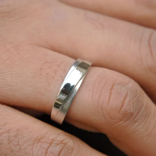 5mm Tapered Mens Wedding Gold Band, High Gloss and Matte Finish Band for Him
