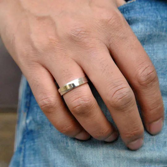 5mm Tapered Mens Wedding Gold Band, High Gloss and Matte Finish Band for Him