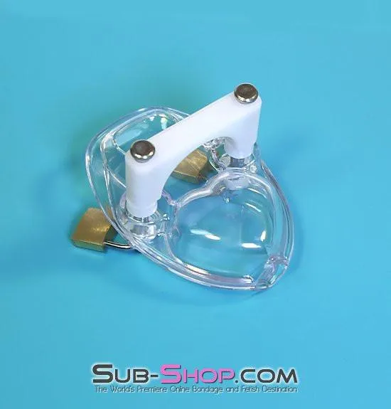 7322AR      Clearly Crushed Locking Cock and Ball Chastity Torture Set