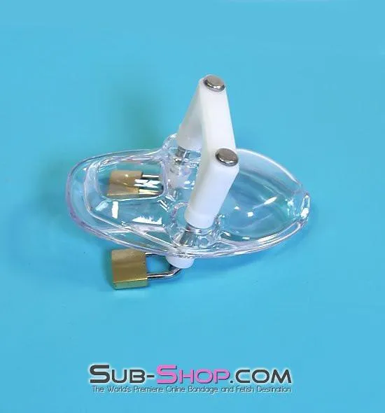 7322AR      Clearly Crushed Locking Cock and Ball Chastity Torture Set