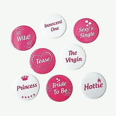 8 Naughty Bachelorette Party Favors Buttons Pins Pink White Girls Night Squad Accessories