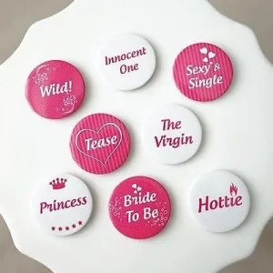 8 Naughty Bachelorette Party Favors Buttons Pins Pink White Girls Night Squad Accessories