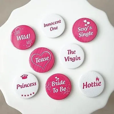 8 Naughty Bachelorette Party Favors Buttons Pins Pink White Girls Night Squad Accessories
