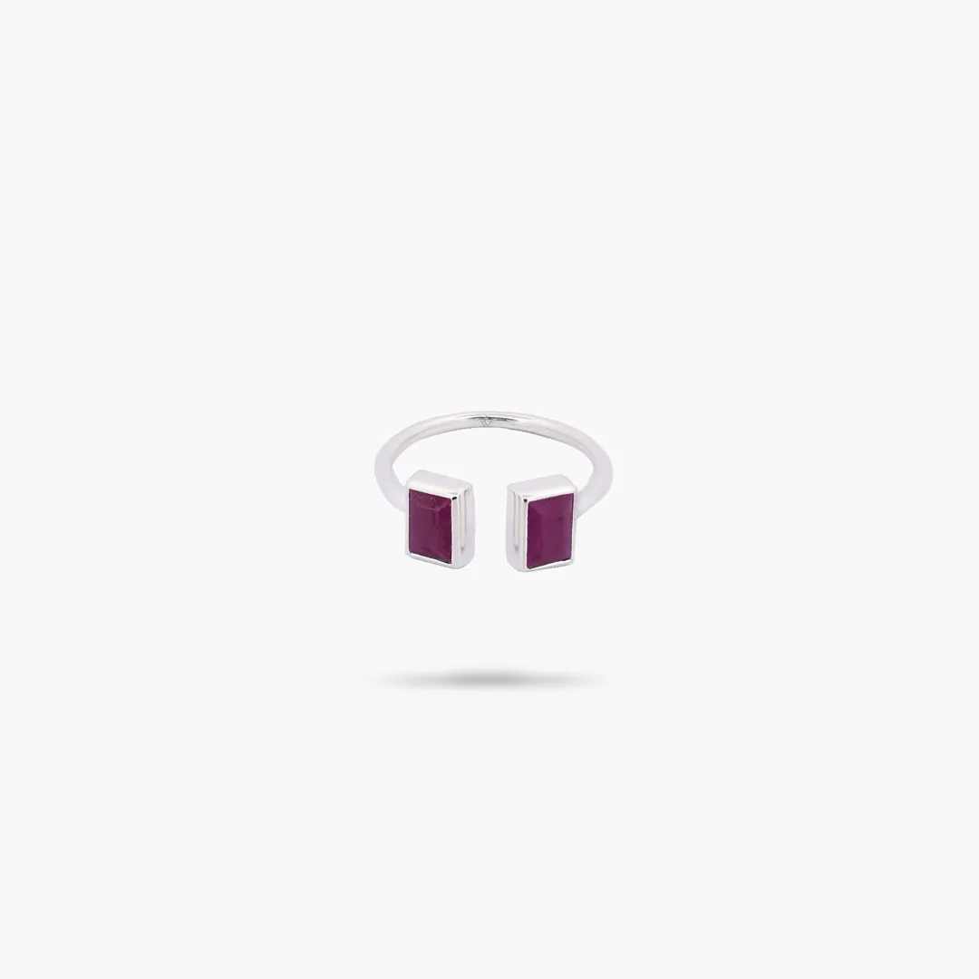 Amare Wear 925 Sterling Silver Baguette Ruby Cuff Ring