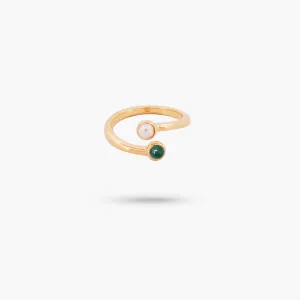 Amare Wear Dual Green Aventurine with Freshwater Pearl Coil Ring