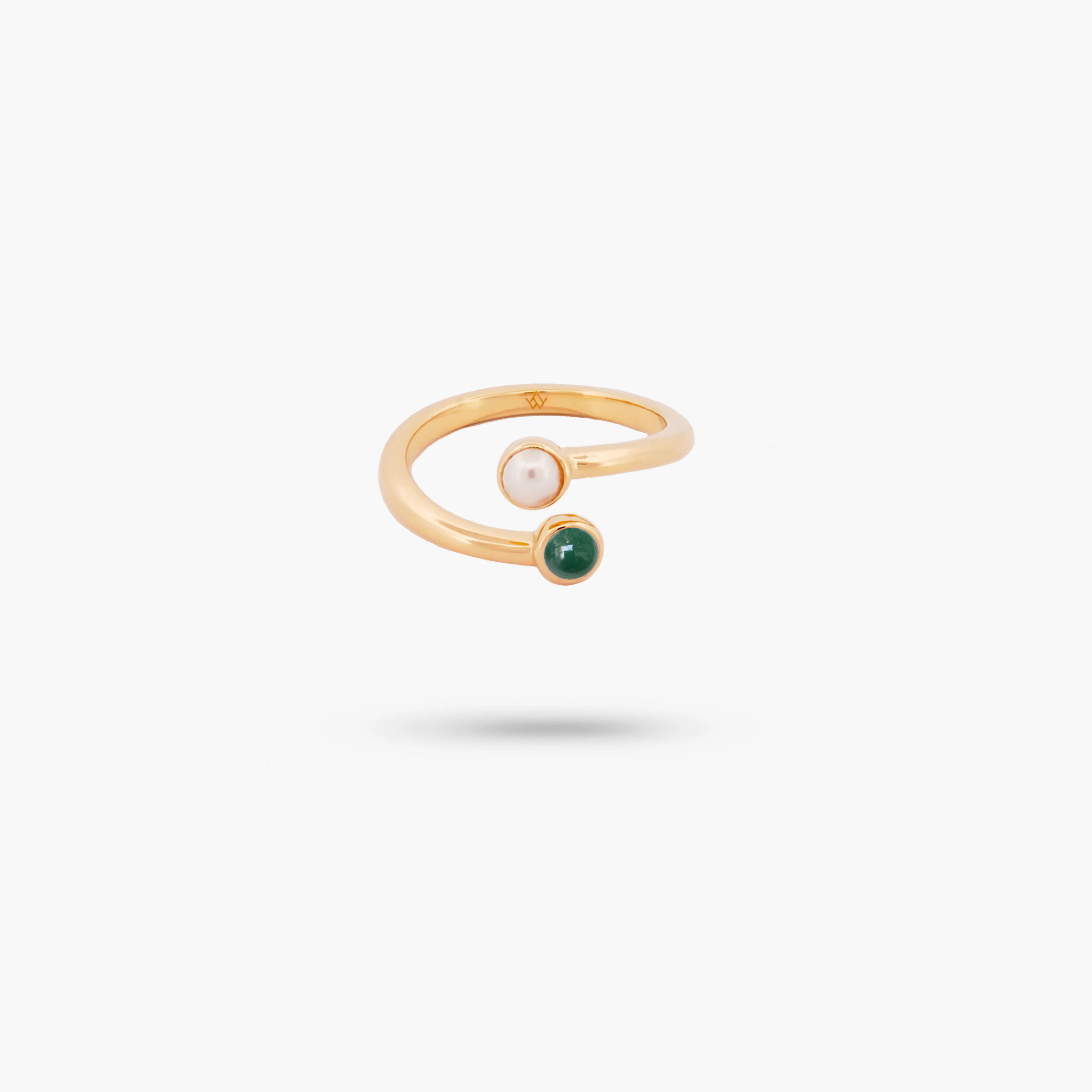 Amare Wear Dual Green Aventurine with Freshwater Pearl Coil Ring
