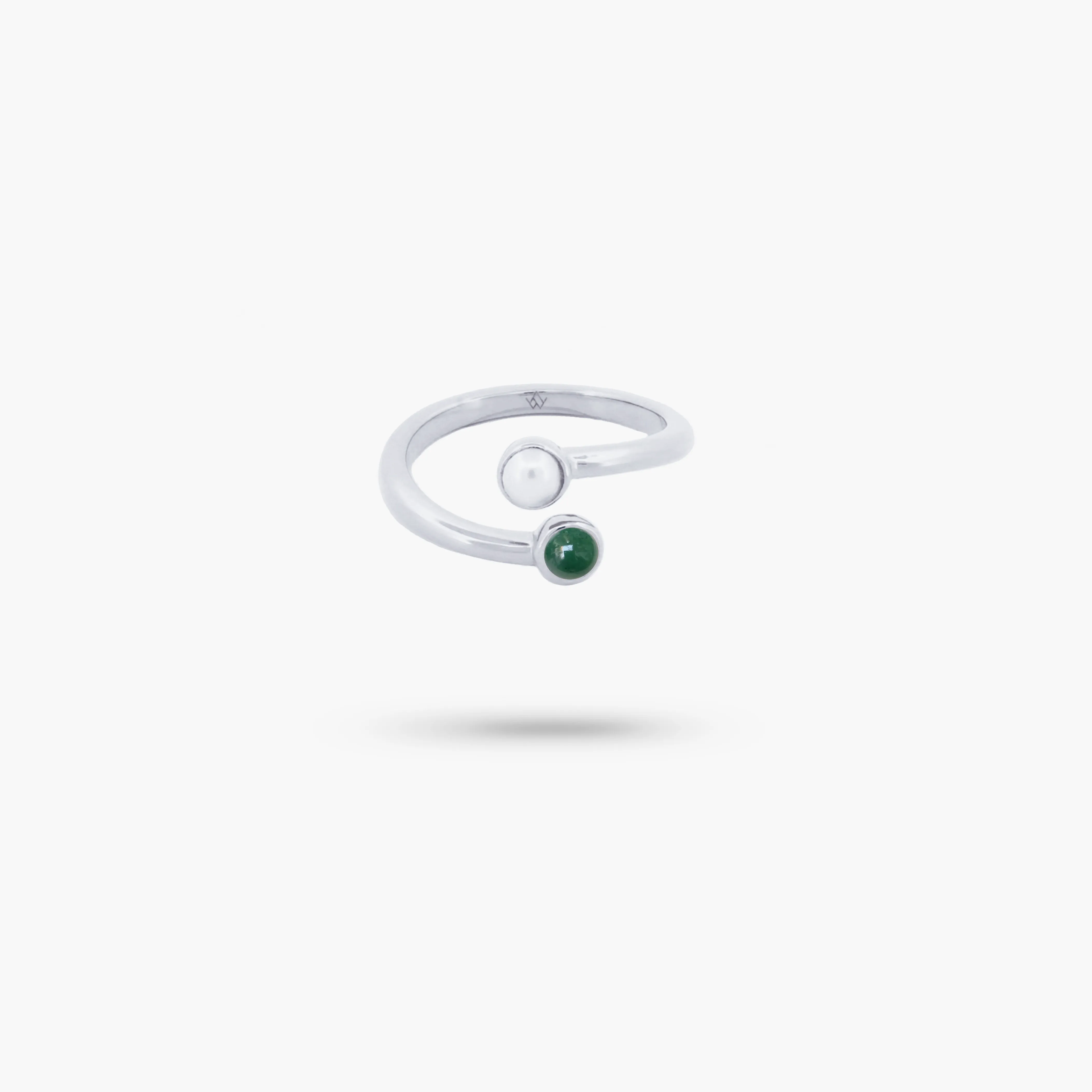 Amare Wear Dual Green Aventurine with Freshwater Pearl Coil Ring