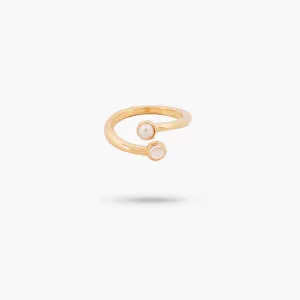 Amare Wear Dual White Topaz with Freshwater Pearl Coil Ring