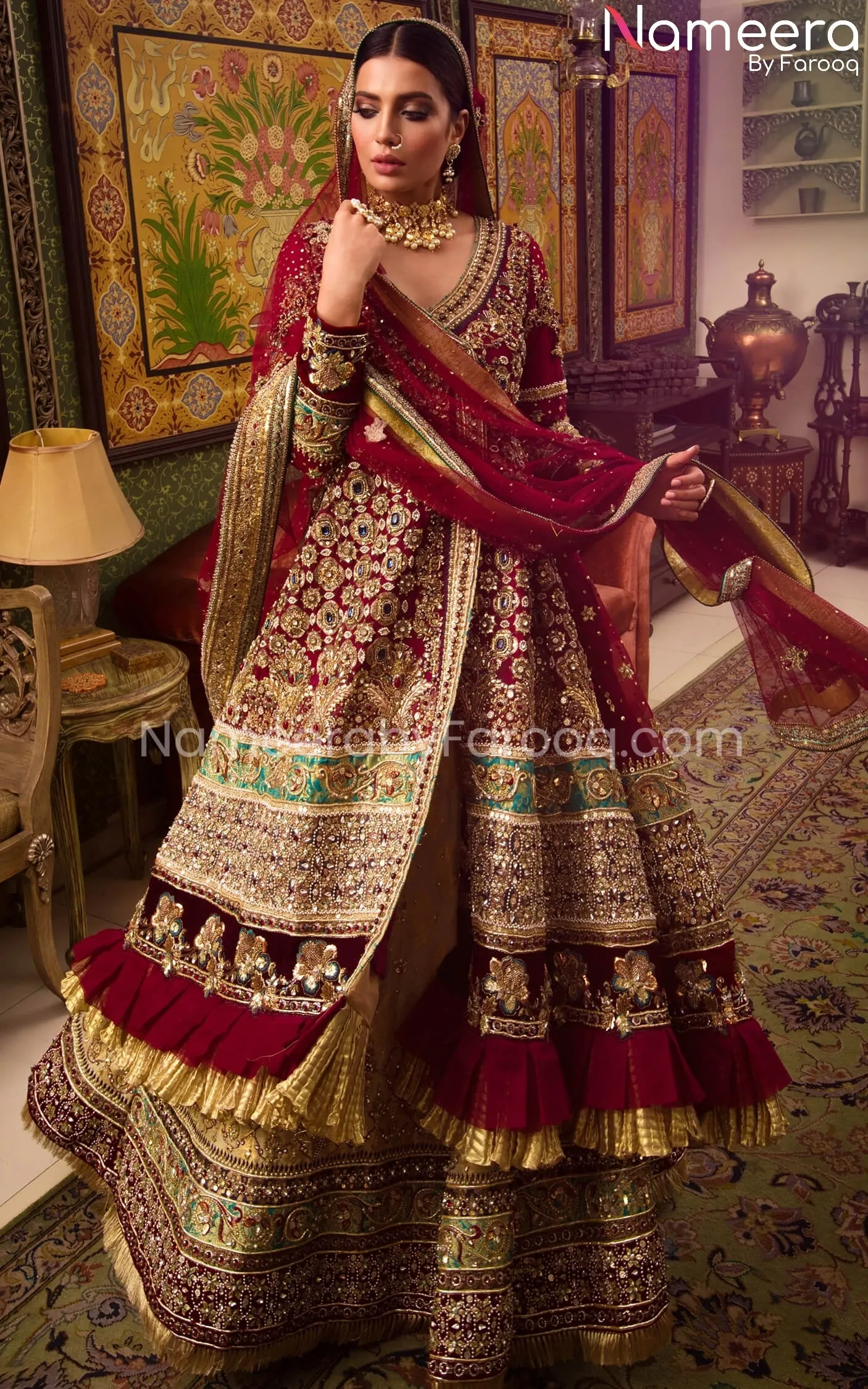 Angrakha with Lehenga Red Bridal Dress Pakistani #BS535