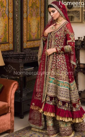 Angrakha with Lehenga Red Bridal Dress Pakistani #BS535