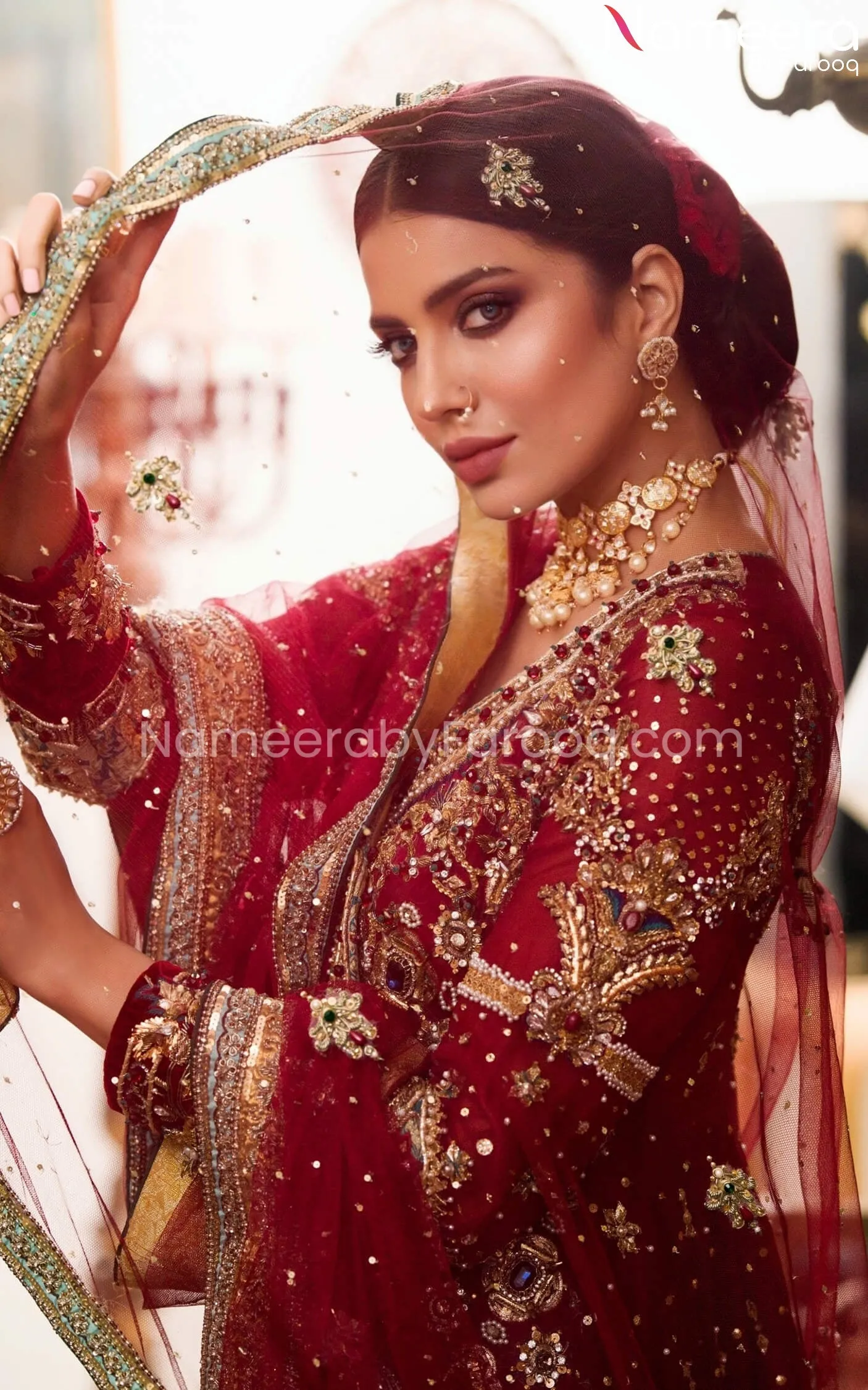 Angrakha with Lehenga Red Bridal Dress Pakistani #BS535