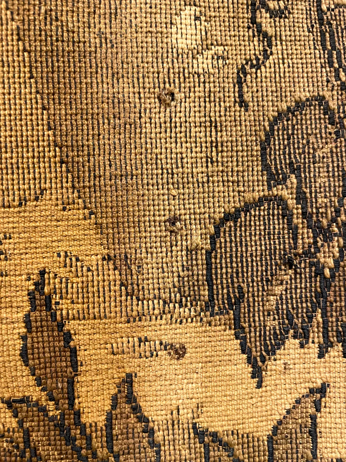 Antique French Tapestry with Gold Binding on Fluted Wood Rod Hanger