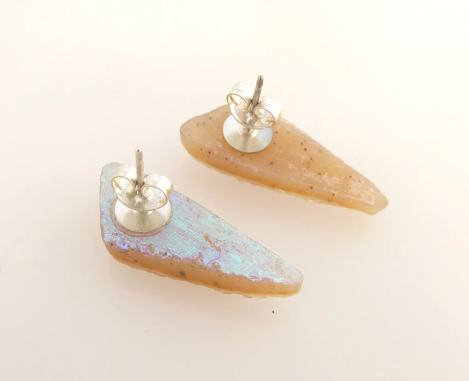 Aura quartz triangle stud earrings