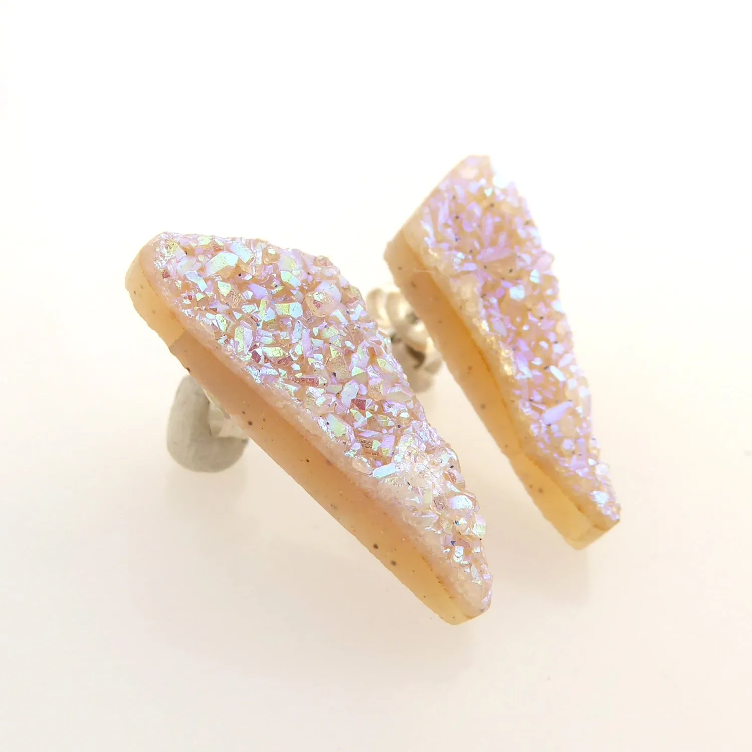 Aura quartz triangle stud earrings