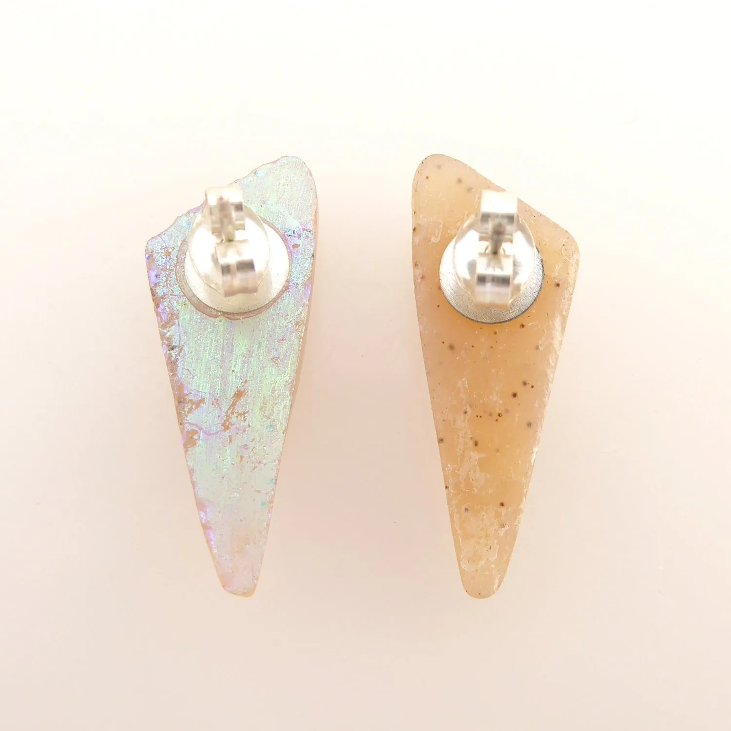 Aura quartz triangle stud earrings
