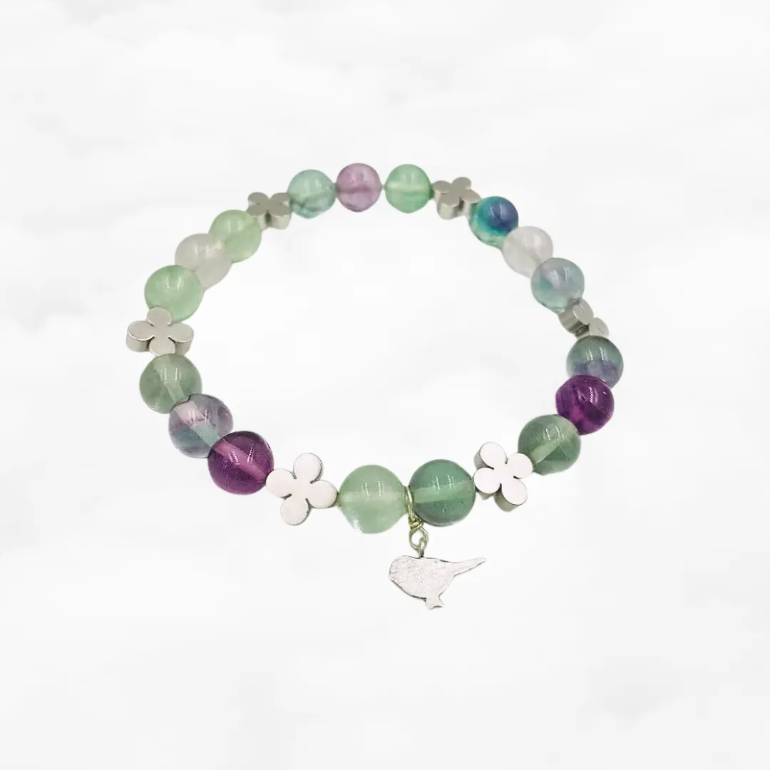Beaded Bird and Clover Fluorite Bracelet