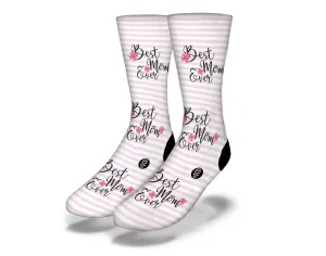 BEST MOM EVER Pink Striped Socks