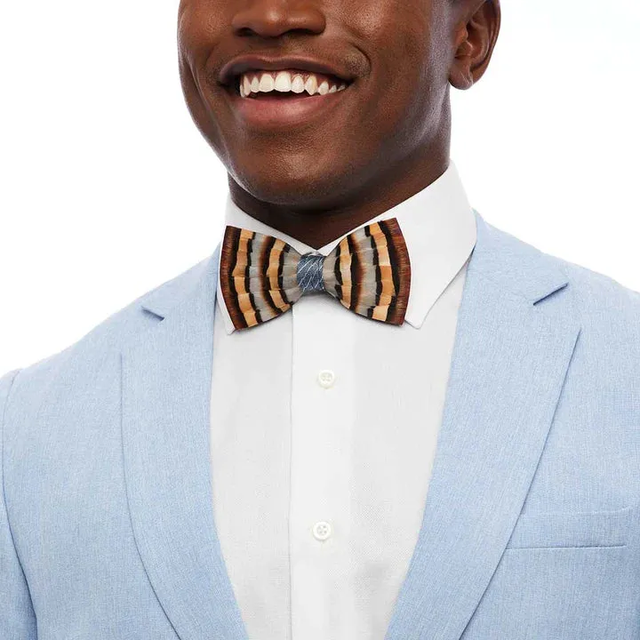 Brackish - Blue Chuka Bow Tie - Partidge & Pheasant Feathers