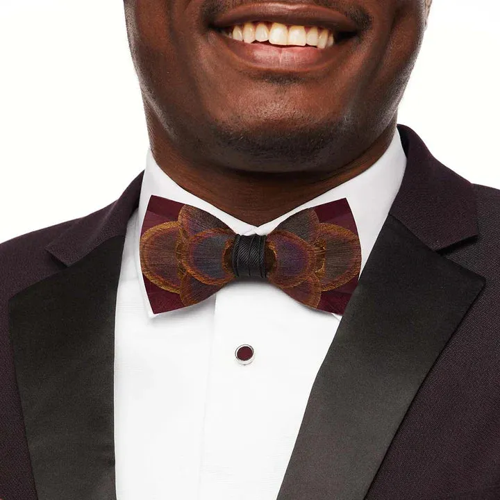 Brackish - Marsh Bow Tie - Burgundy Peacock Feathers