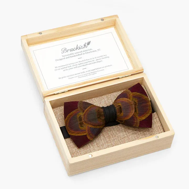 Brackish - Marsh Bow Tie - Burgundy Peacock Feathers