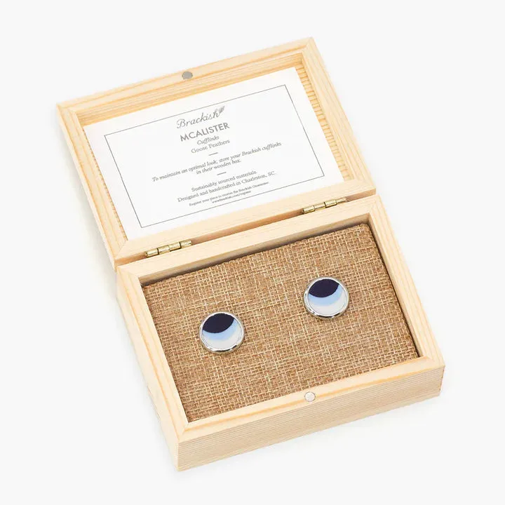 Brackish - Mcalister Cufflinks - Rhodium Plating & Goose Feathers