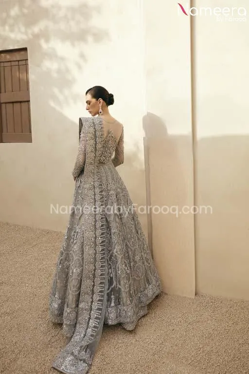Bridal Lehenga Dress in Net Frock and Grey Lehenga #BS590