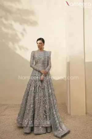 Bridal Lehenga Dress in Net Frock and Grey Lehenga #BS590