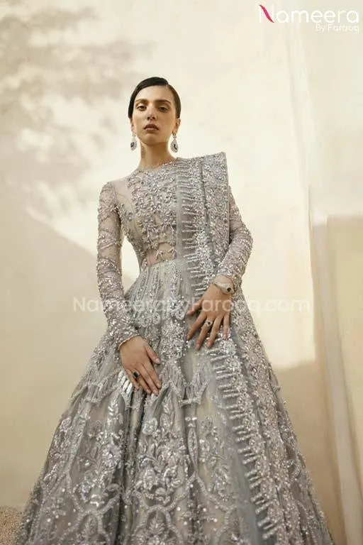 Bridal Lehenga Dress in Net Frock and Grey Lehenga #BS590
