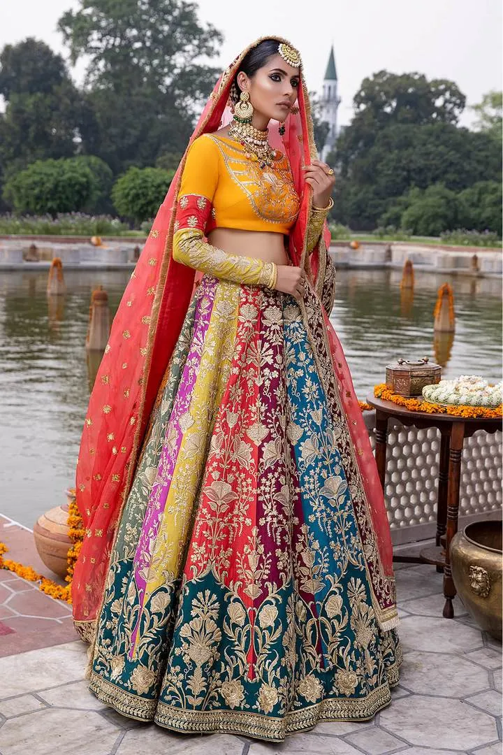 Bridal Mehndi Multi-Colored Lehengas with Choli #BN1039