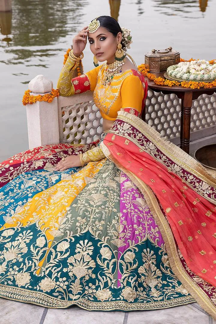Bridal Mehndi Multi-Colored Lehengas with Choli #BN1039