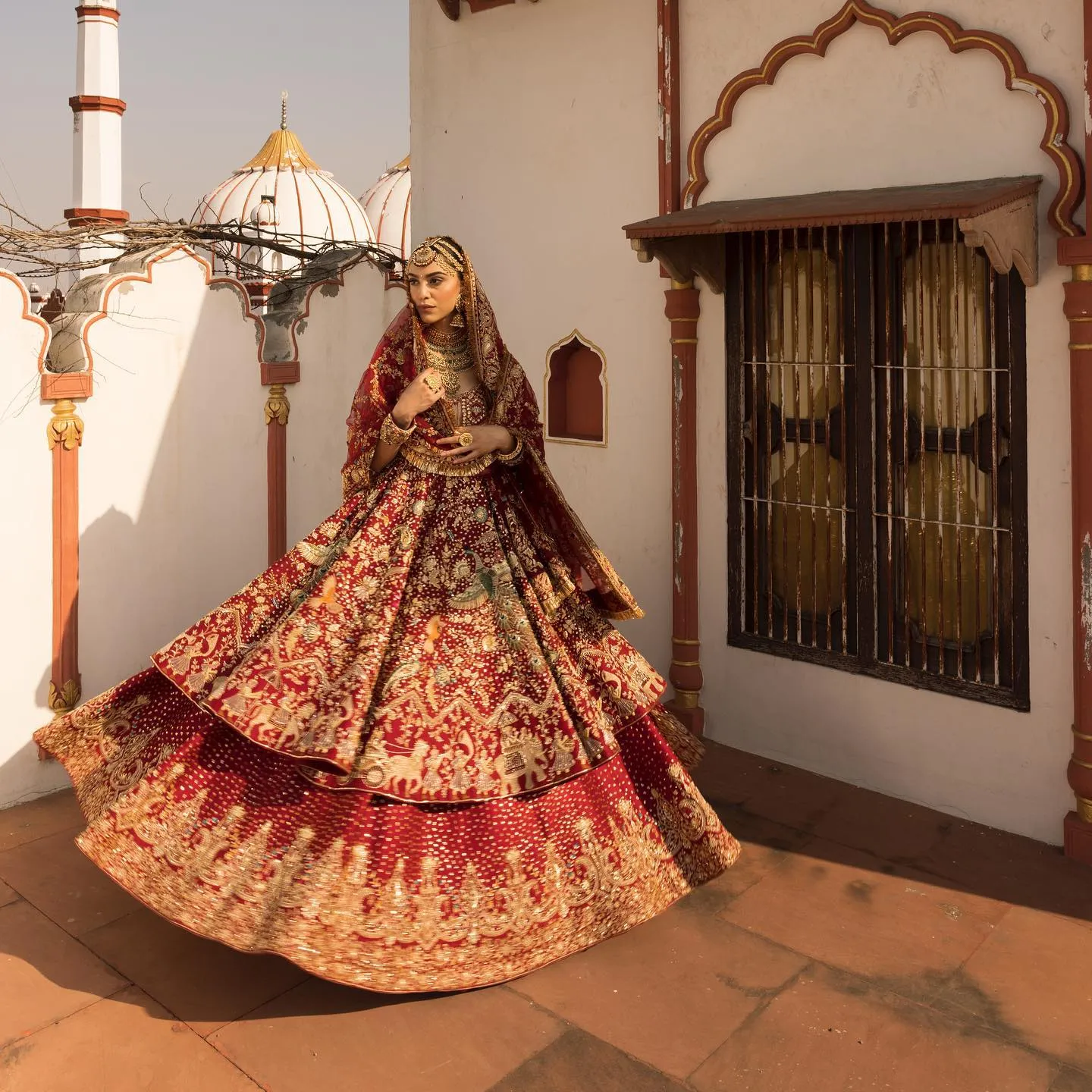 Bridal Wedding Dress in Red Lehenga and Frock Style