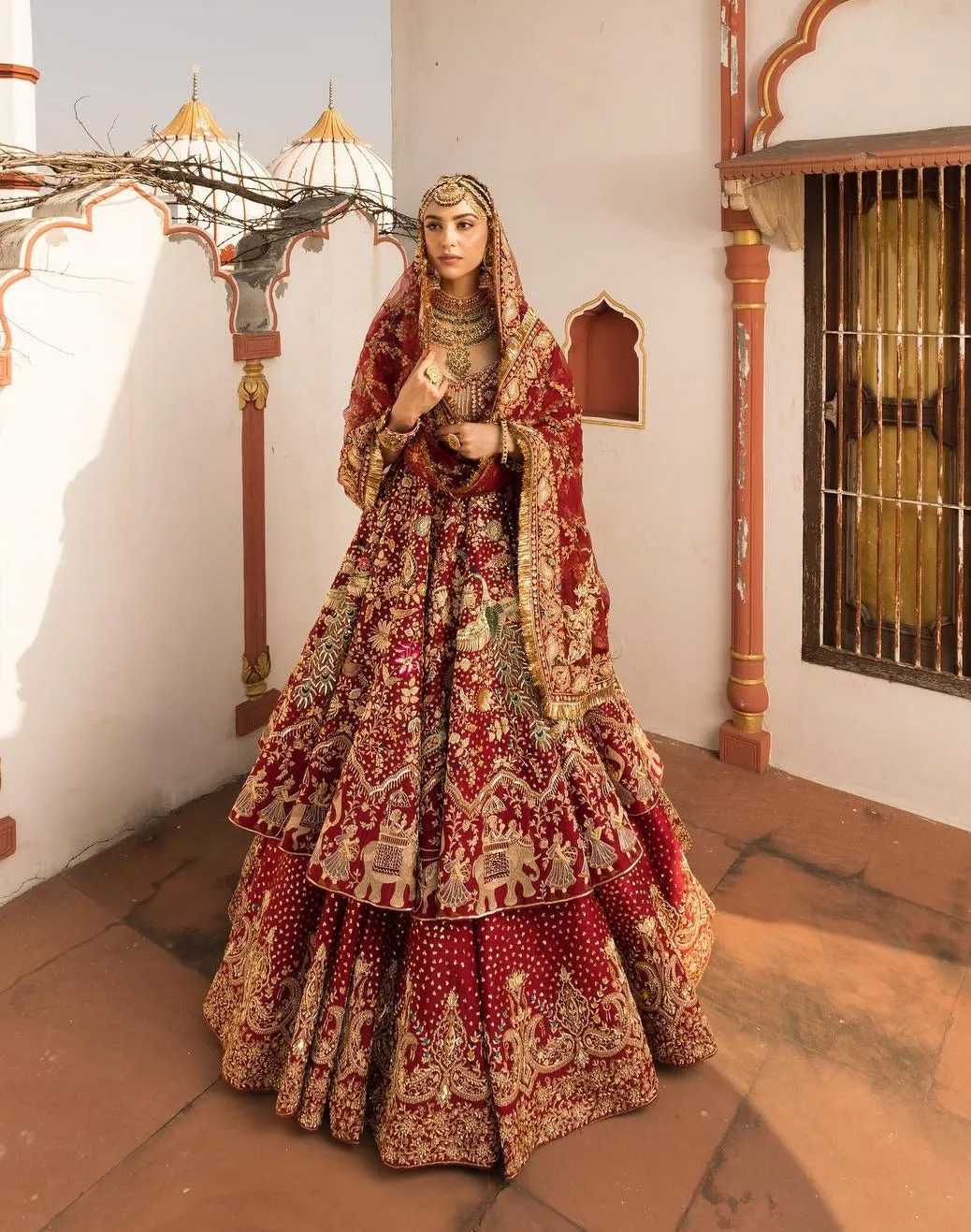 Bridal Wedding Dress in Red Lehenga and Frock Style